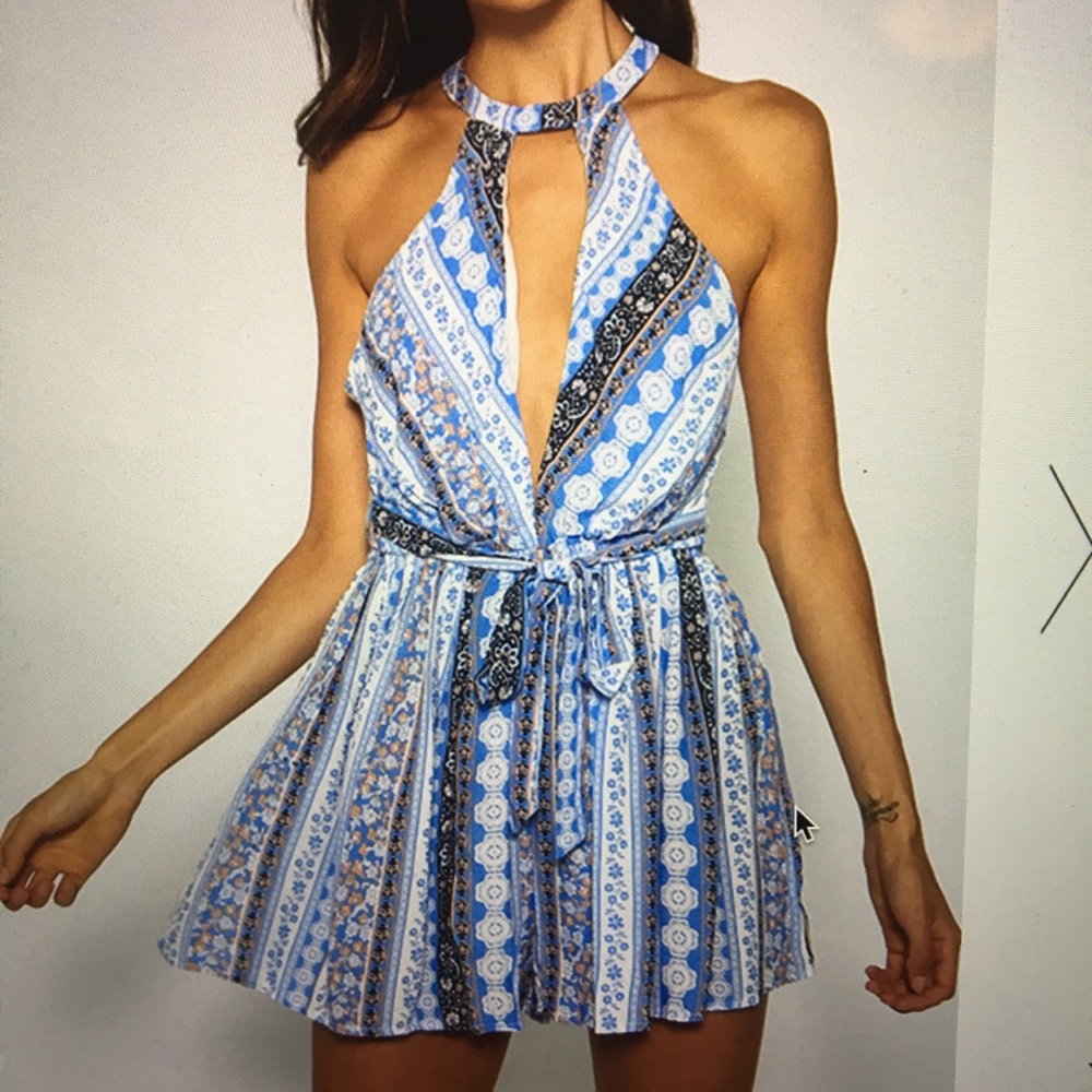 Pepper Mayo Blue floral romper